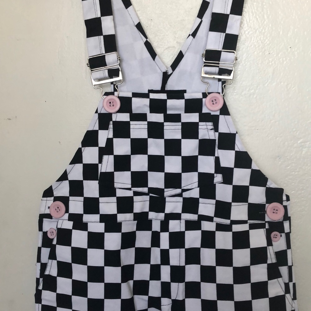 Retro Checkerboard Pattern Jumpsuit Overalls - image 3